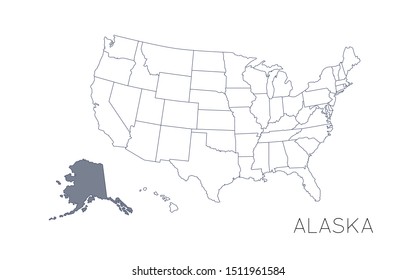 High detailed vector map - United States of America. Map with state boundaries. Alaska vector map silhouette