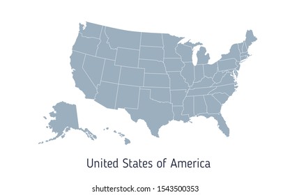 High detailed vector map - United States of America. Map with state boundaries. Blank gray contour isolated on white background. Vector illustration.