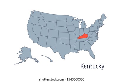 High detailed vector map - United States of America. Map with state boundaries. Kentucky vector map silhouette