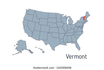 High detailed vector map - United States of America. Map with state boundaries. Vermont vector map silhouette