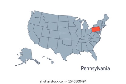 High detailed vector map - United States of America. Map with state boundaries. Pennsylvania vector map silhouette