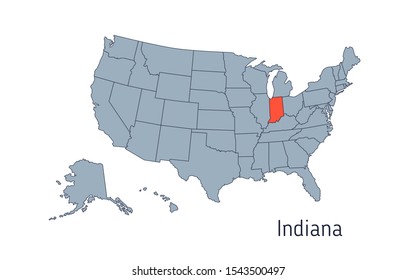 High detailed vector map - United States of America. Map with state boundaries. Indiana vector map silhouette