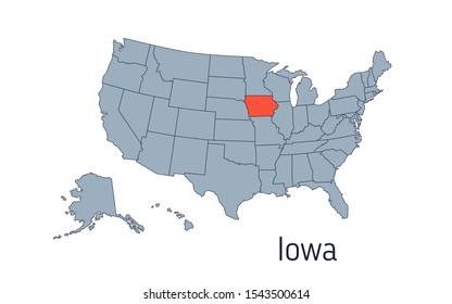 High detailed vector map - United States of America. Map with state boundaries. Iowa vector map silhouette