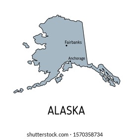 High detailed vector map - United States of America. Map with state boundaries. Alaska vector map silhouette