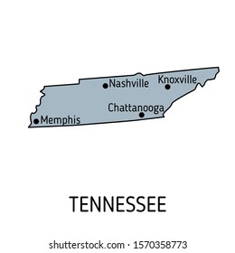 High detailed vector map - United States of America. Map with state boundaries. Tennessee vector map silhouette