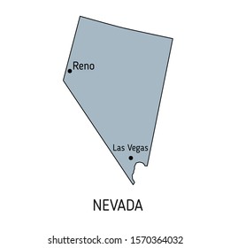 High detailed vector map - United States of America. Map with state boundaries and city names. Nevada vector map silhouette