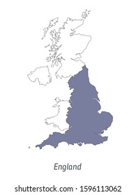 High detailed vector map - United Kingdom of Great Britain and Northern Ireland. Silhouette isolated on white background. Vector illustration. Map of the England