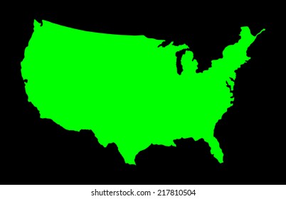 High detailed vector map - United States, green silhouette isolated on black background. 