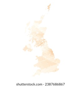 High detailed vector map. United Kingdom. Watercolor Style. Apricot delicate color.