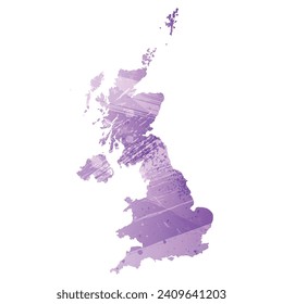 High detailed vector map. United Kingdom. Watercolor style. Amethyst purple color.