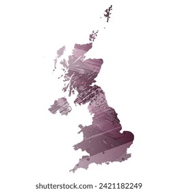 High detailed vector map. United Kingdom. Watercolor style. Eggplant color. Pastel purple color.