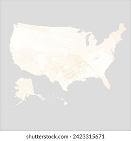 High detailed vector map. United States. Watercolor style. Banana color. Pastel yellow color.
