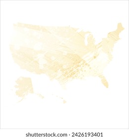 High detailed vector map. United States. Watercolor style. Banana color. Pastel yellow. Delicate yellow.