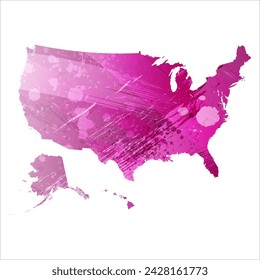 High detailed vector map. United States. Watercolor style. Eggplant color. Purple bright color.