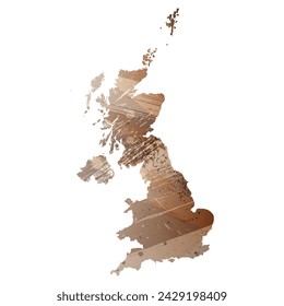 High detailed vector map. United Kingdom. Watercolor Style. Beige and brown color.