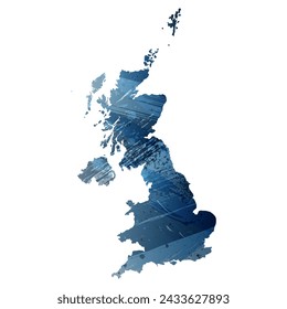 High detailed vector map. United Kingdom. Watercolor style. Deep blue color. Berlin azure.