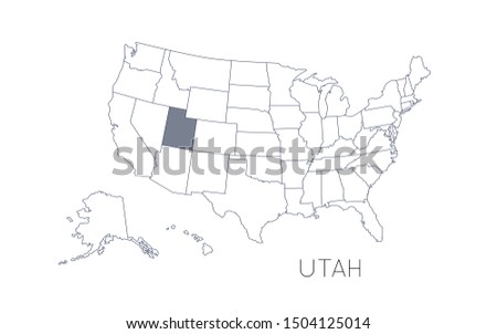 High detailed vector map - United States of America. Map with state boundaries. Utah vector map silhouette