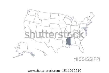 High detailed vector map - United States of America. Map with state boundaries. Mississippi vector map silhouette