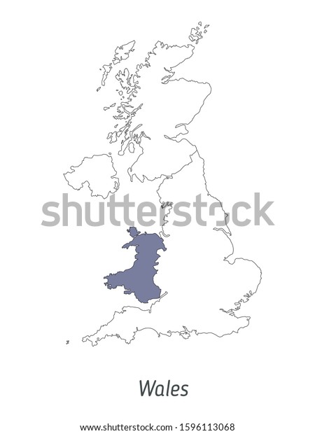 High detailed vector map -\
United Kingdom of Great Britain and Northern Ireland. Silhouette\
isolated on white background. Vector illustration. Map of the\
Wales