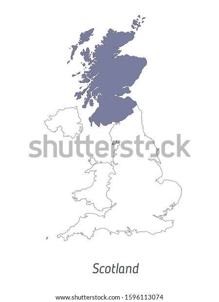High detailed vector\
map - United Kingdom of Great Britain and Northern Ireland.\
Silhouette isolated on white background. Vector illustration. Map\
of the Scotland 