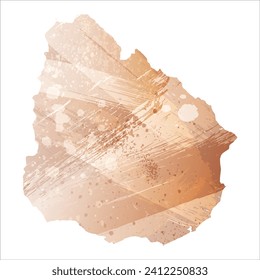 Mapa vectorial detallado alto. Uruguay. Estilo acuarela. Brass antiguo. Marrón claro. Color dorado.