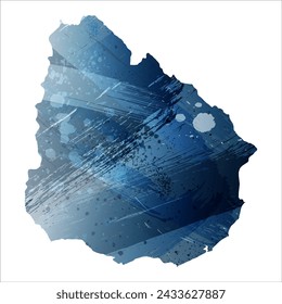 High detailed vector map. Uruguay. Watercolor style. Deep blue color. Berlin azure.