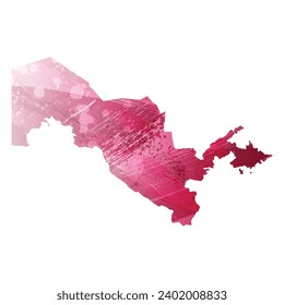 High detailed vector map. Uzbekistan. Watercolor style. Amaranth purple color.