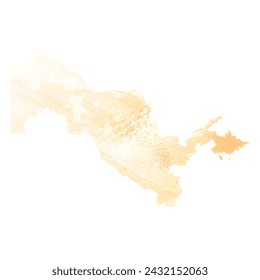 High detailed vector map. Uzbekistan. Watercolor style. Yellow color.