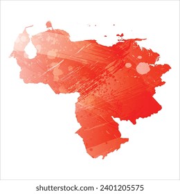 Mapa vectorial detallado alto. Venezuela. Estilo acuarela. Color rojo brillante escarlata.