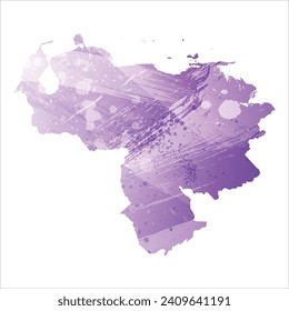 Mapa vectorial detallado alto. Venezuela. Estilo acuarela. Color púrpura anémico.