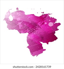 Mapa vectorial detallado. Venezuela. Estilo acuarela. Color de berenjena. Color púrpura brillante.