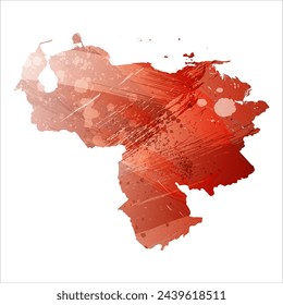 High detailed vector map. Venezuela. Watercolor style. Bismarck-furioso. Red color.
