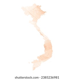 High detailed vector map. Vietnam. Watercolor style. Apricot color.
