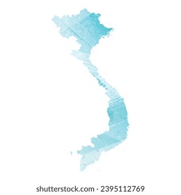 Mapa vectorial detallado alto. Vietnam. Estilo acuarela. Color azul acuamarino.
