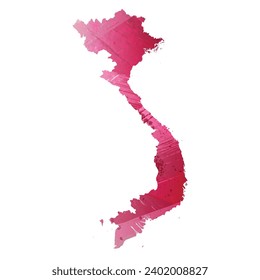 Mapa vectorial detallado alto. Vietnam. Estilo acuarela. Color maranth morado.
