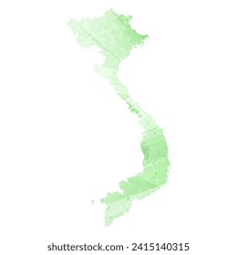 High detailed vector map. Vietnam. Watercolor style. Light lettuce color. Pastel green.