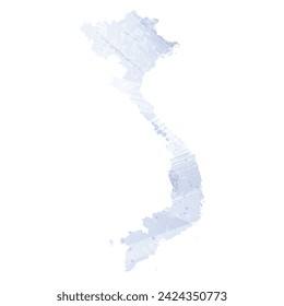 High detailed vector map. Vietnam. Watercolor style. Periwinkle color. Pastel lilac color. Delicate purple.