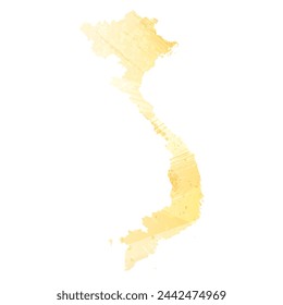 High detailed vector map. Vietnam. Watercolor style. Pale yellow color.