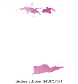 High detailed vector map. Virgin Islands. Watercolor style. Amaranth light cherry pink color.