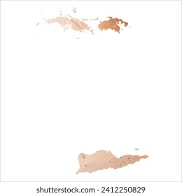 High detailed vector map. Virgin Islands. Watercolor style. Antique brass. Light brown. Gold color.