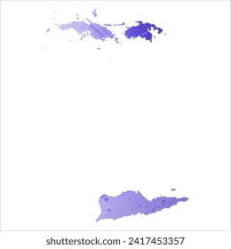 High detailed vector map. Virgin Islands. Watercolor style. Aspid blue color. A violet, delicate, pastel color.
