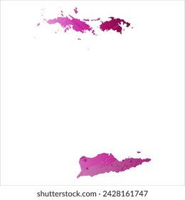 High detailed vector map. Virgin Islands. Watercolor style. Eggplant color. Purple bright color.