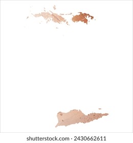 High detailed vector map. Virgin Islands. Watercolor style. Beige and red color. Brown color.
