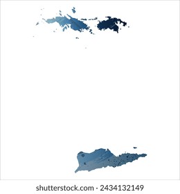 High detailed vector map. Virgin Islands. Watercolor style. Deep blue color. Berlin azure.