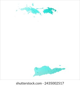 High detailed vector map. Virgin Islands. Watercolor style. Turquoise color. Bright blue color.