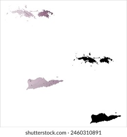 High detailed vector map. Virgin Islands. Set of two cards. Watercolor style. Purple color. Black card.