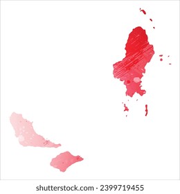 High detailed vector map. Wallis and Futuna. Watercolor Style. Alizarin red color.