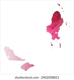 Mapa vectorial detallado alto. Wallis y Futuna. Estilo acuarela. Color maranth morado.