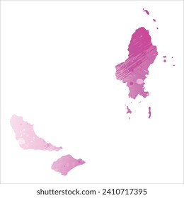 Mapa vectorial detallado alto. Wallis y Futuna. Estilo acuarela. Color rosa amaranto claro cerezo.