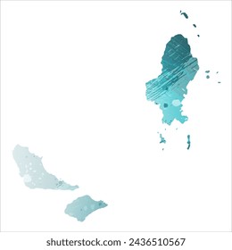 Mapa vectorial detallado. Wallis y Futuna. Estilo acuarela. Color azul turquesa. El azul es un color profundo.